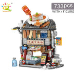HUIQIBAO City Mini Chinese Street View Gourmet Shop Micro Building Blocks Set Seafood Restaurant DIY Bricks Toys For Children