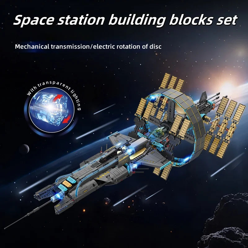 Space station building blocks set, large size with lighting and power modules, highly detailed aerospace model for Adult & Teens