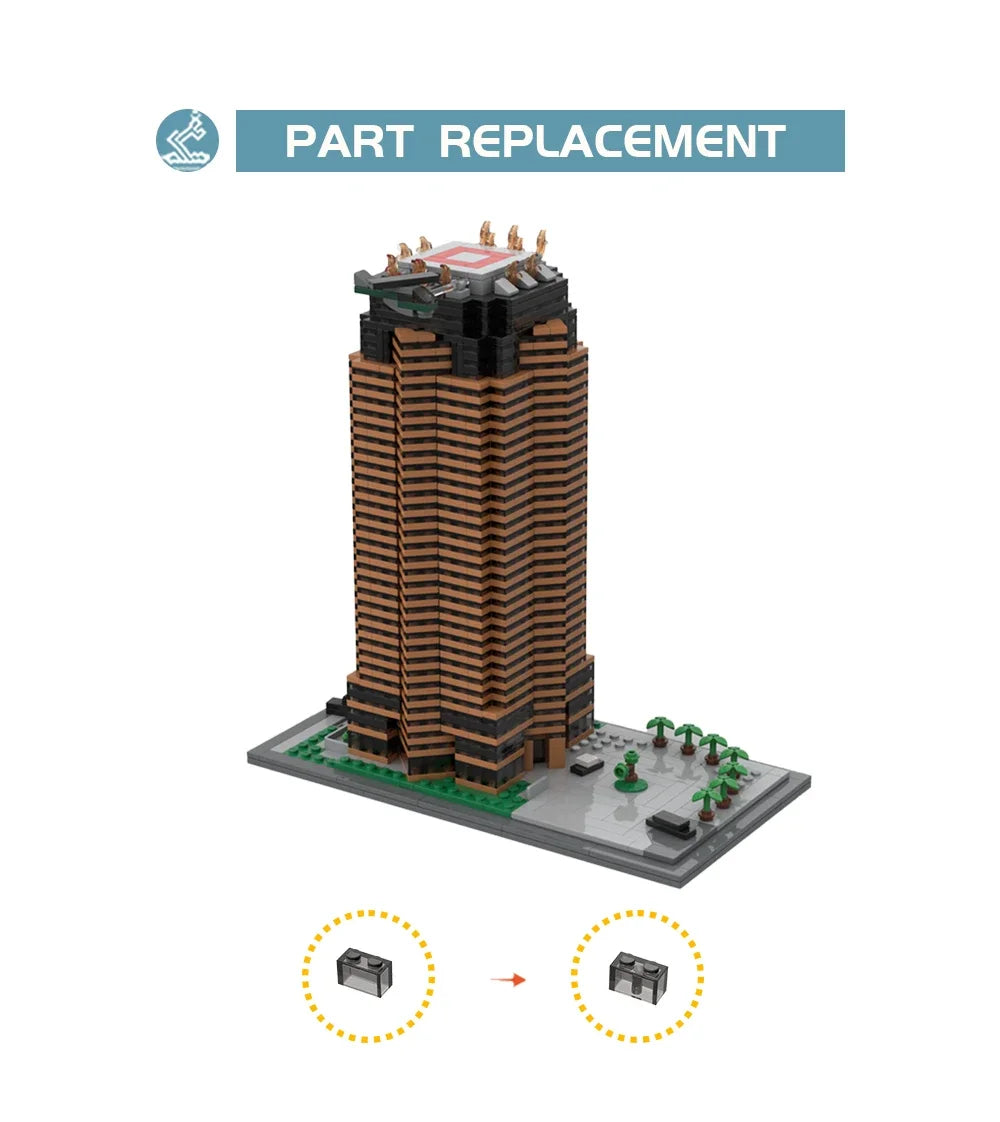 MOC Modern City Skyscraper Nakatomi Plaza Building Blocks Avenue of The Stars Model Kit for Adults Urban Architecture DIY Bricks