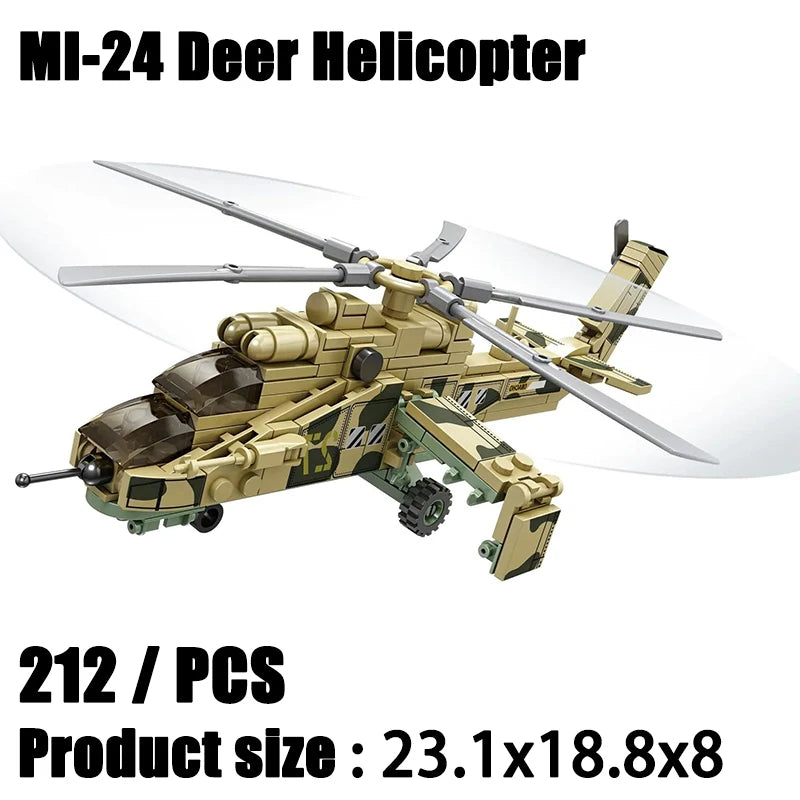 2024 Sluban WW2 Military Russia Air Weapon Mi-24 Attack Helicopters Hind Model Building Blocks Classics Fighter Bricks Plane Toy