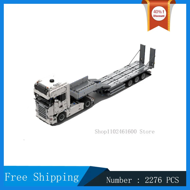 Building Blocks MOC Red Truck Trailer Vehicle Transport Car Technology Bricks Assemble Toy Birthday Present Children Gift
