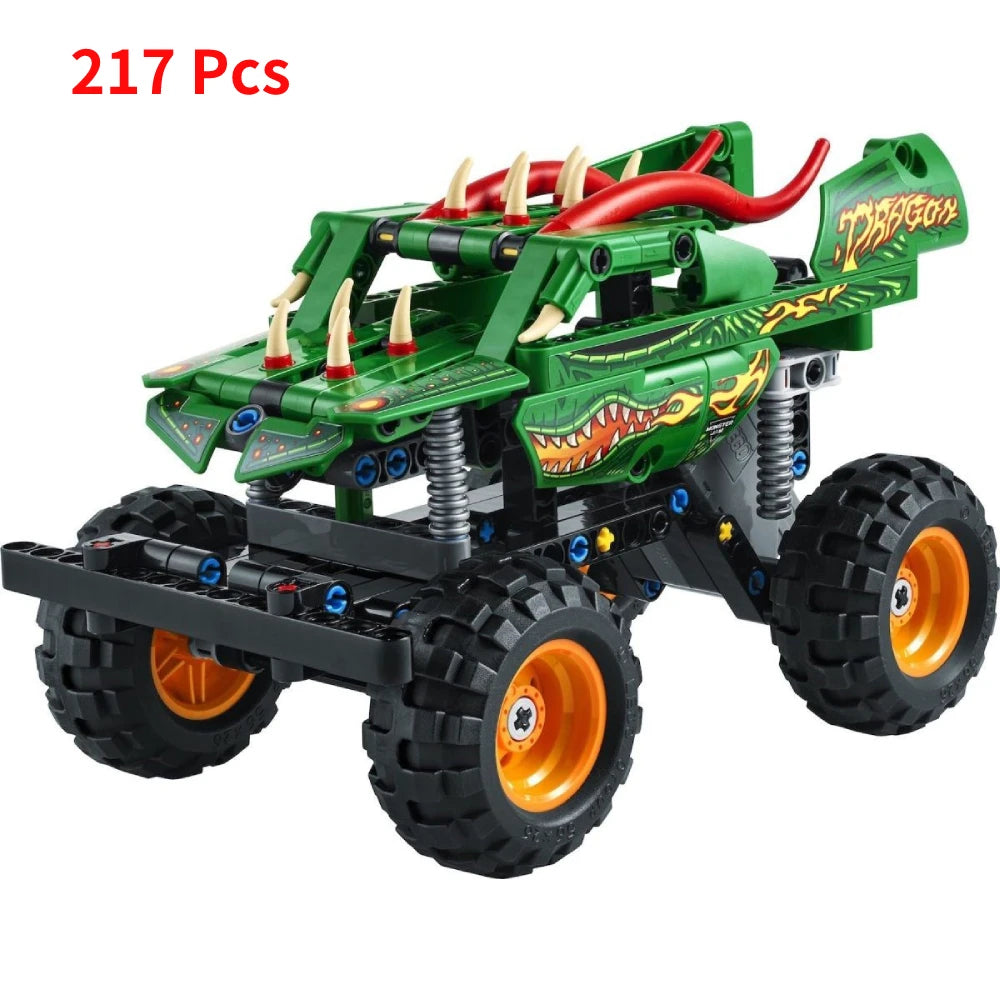 Technical Monster Jam Megalodon 42134 Building Blocks Set 2 in 1 Pull Back Shark Truck  Race Car Model Boys Toys Christmas Gifts
