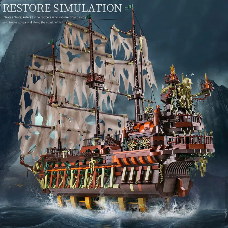 Mould King 13197 Pirate Ship Building Blocks Flying Dutchman Boat Construction Kit for Adults Kids Bricks Toys Christmas Gifts