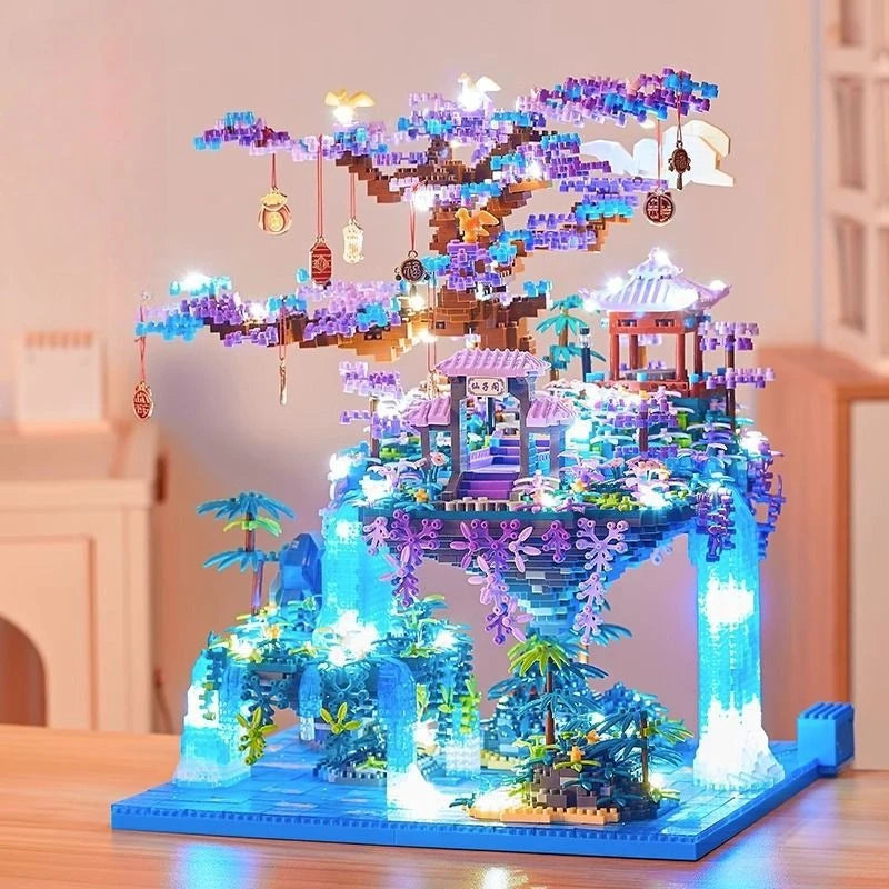 Flowers Tree House Mini Bouwstenen Set voor Volwassenen Chinees Architectuurmodel Bonsai Speelgoed met Sfeerverlichting Huisdecoratie