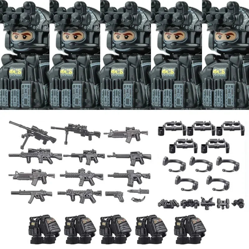 Military Army Figures Building Blocks SWAT Ghost Commando Special Forces Soldier Weapons Gun Hat Shield Belt AK Mini Bricks Toy - CADA BRICKS®