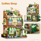 City Street View Modular Mall Supermarket Hotel Burger Coffee Shop Retro Flower House MOC Architecture Building Blocks for Kids