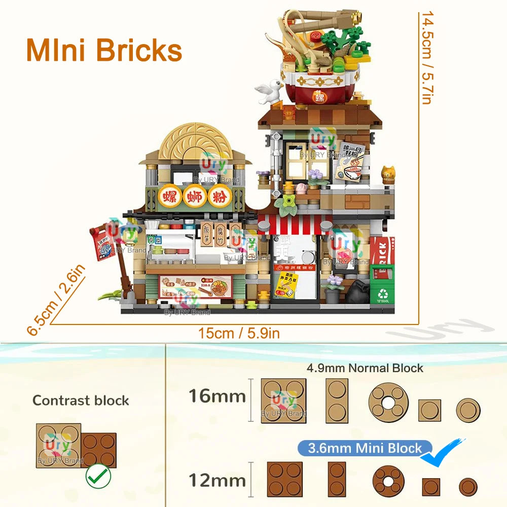 Mini City Japanese Street View Modular Villa Retro Noodle Shop Store Friends House MOC Architecture Building Blocks Set for Kids