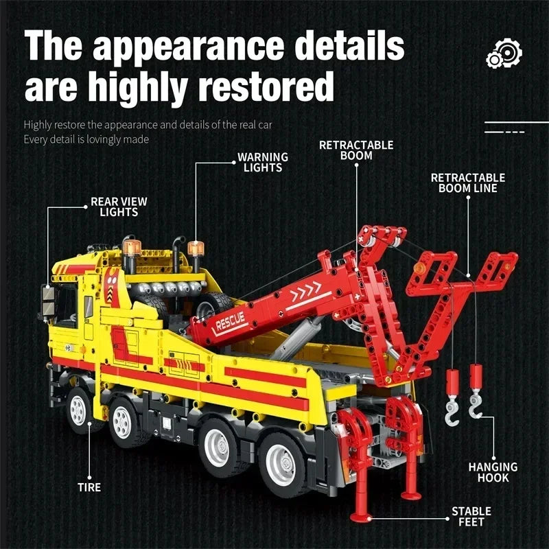 1910PCS Wrecker TECHNICAL RC Car Building Blocks Rescue Truck STEM Engineering Remote Control Car Model Bricks Kids Toys Gifts