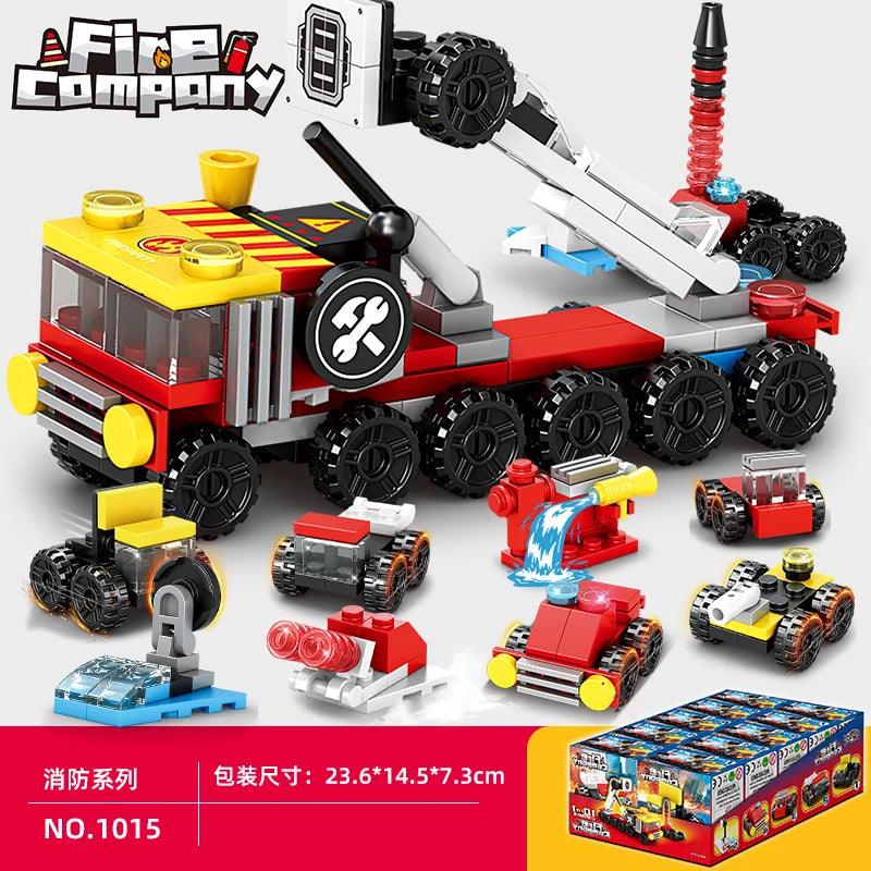 Engineering car blocks 10 in 1 Police car Aircraft Tank warship Fire truck Robot Building bricks Boy toys Children's gifts