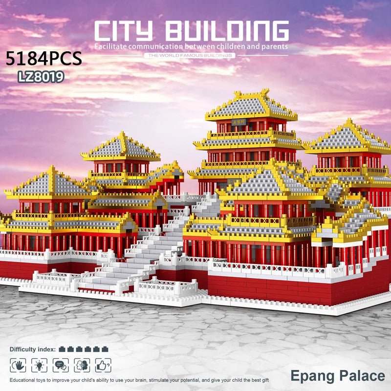 Chinese Historical Civilization Architecture Micro Diamond Block Snow Epang Palace Model Building Brick Toy Nanobrick Collection