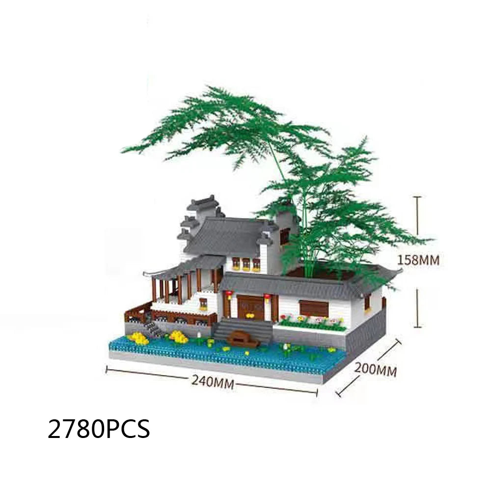 Chinese Architecture Micro Diamond Block Recalling Jiangnan Build Brick Bonsai Pen Container Nanobrick Educational Toys For Gift
