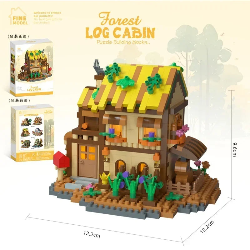 Forest House Building Blocks 3D Cherry Blossom Tree House Architecture Bricks Model Log Cabin Toys For Kids Santa Gift MZ322