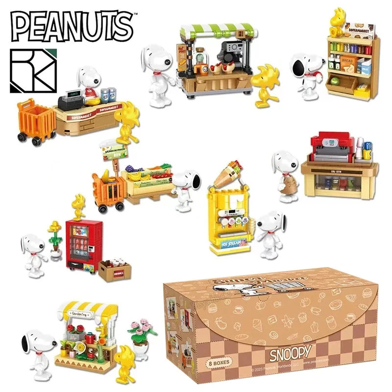 Genuine Snoopy Building Blocks Multi-faceted Life Puzzle Box Cartoon Plastic Building Blocks Trendy Scene Coffee Shop Toys Gift