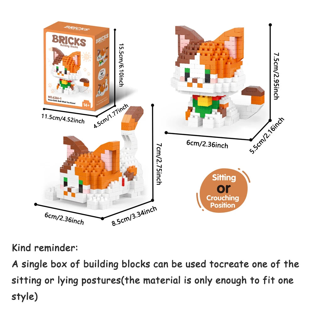 Dual Form Cat Shape Pet Series Model Micro Mini Building Blocks Toys Pocket-Sized Cuteness Pet Cat Display Decor Good For Girls - CADA BRICKS®