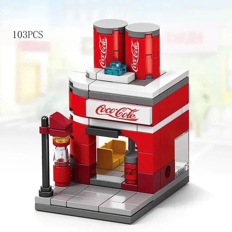 2025 Mini Shop Market Street View Sets Model Building Blocks Hamburger Restaurant Retail Store Creative Architecture Friend