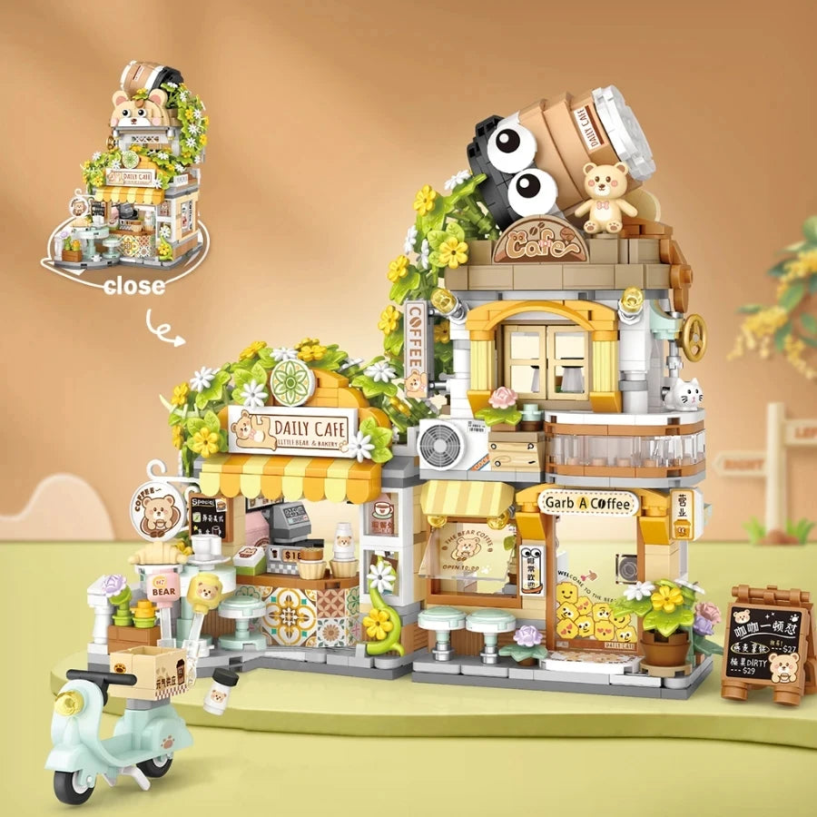 Street View Series Building blocks Izakaya Shaved Ice Shop Takoyaki Shop Coffee shop Panda Tea House model children's gift - CADA BRICKS®