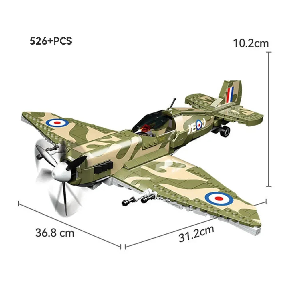 Different Types ww2 Army P47 Fighter Building Blocks Spitfire Military Soldier Pilot Figures Weapon Bricks Plane Toys for kids