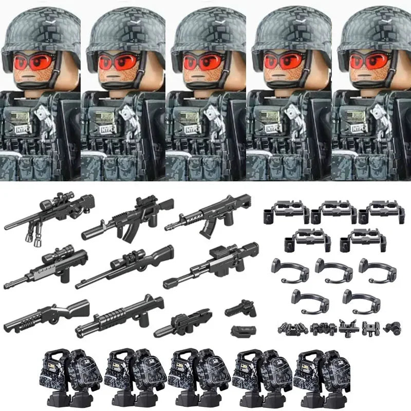Military Army Figures Building Blocks SWAT Ghost Commando Special Forces Soldier Weapons Gun Hat Shield Belt AK Mini Bricks Toy - CADA BRICKS®
