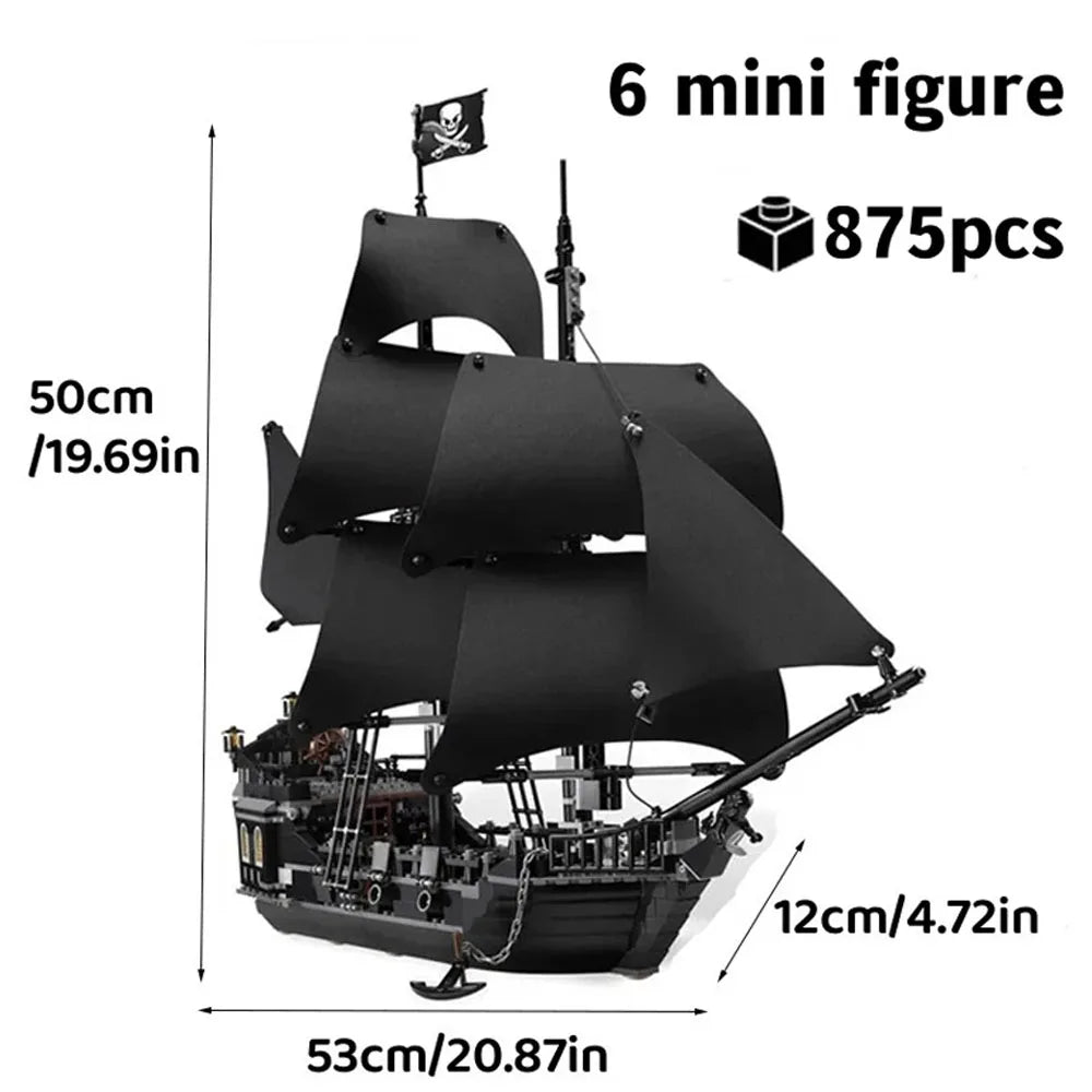 Pirates Of The Caribbean Ship Queen's Revenge Warship Black Pearl Sailboat Building Block Bricks MOC 4195 Assembly Toys Kid Gift