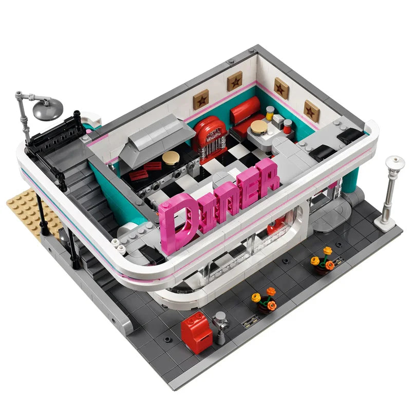 6 MINI Figures 2488PCS Downtown Diner Building Blocks Bricks Compatible 10260 15037 Education Kids Christmas Birthday Gifts Toy - CADA BRICKS®