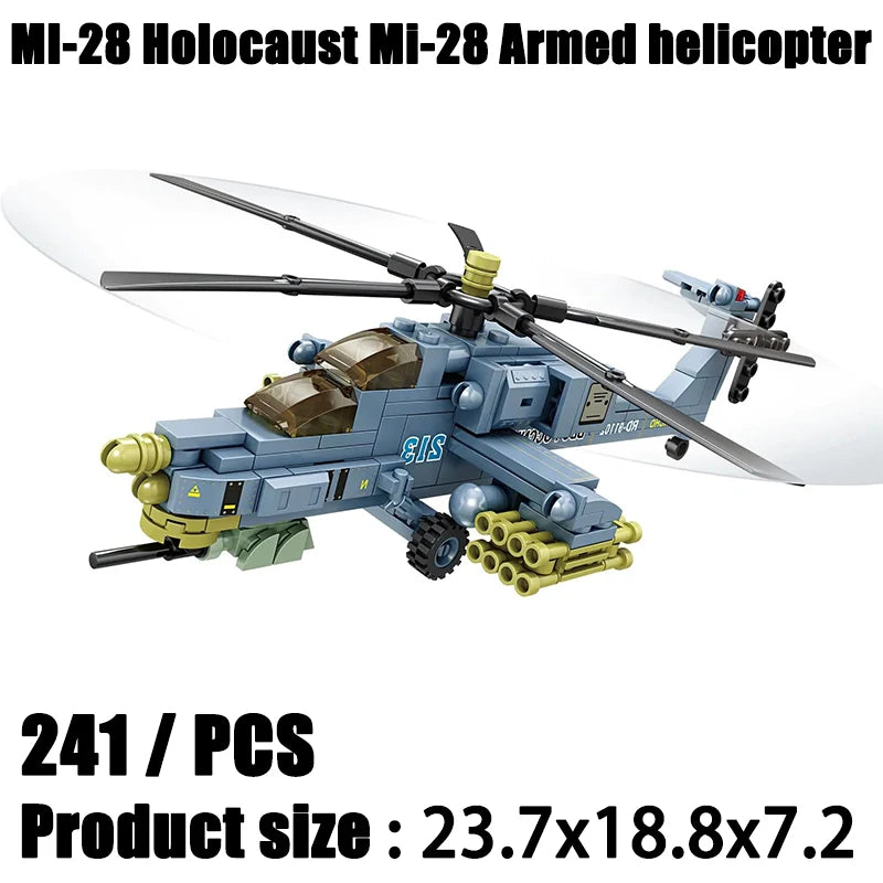2024 Sluban WW2 Military Russia Air Weapon Mi-24 Attack Helicopters Hind Model Building Blocks Classics Fighter Bricks Plane Toy