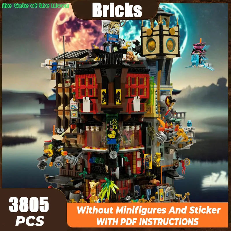 Moc Bausteine Stadt Retro Fantasie Architektur Modell Mondtor Turm Technologie Modul Bausteine Spielzeug DIY Set Zusammenbau