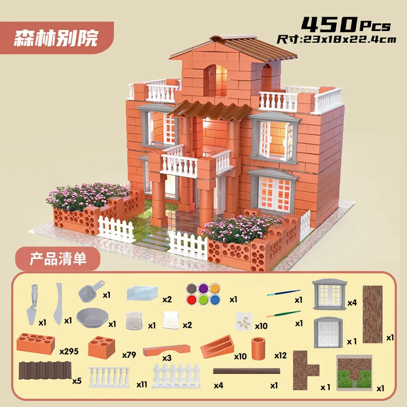 Mini DIY Abricklayer Buildsahouse Cottage Building Villa Simulation Mini Brick Assembly Block Children House Building Toy Gift