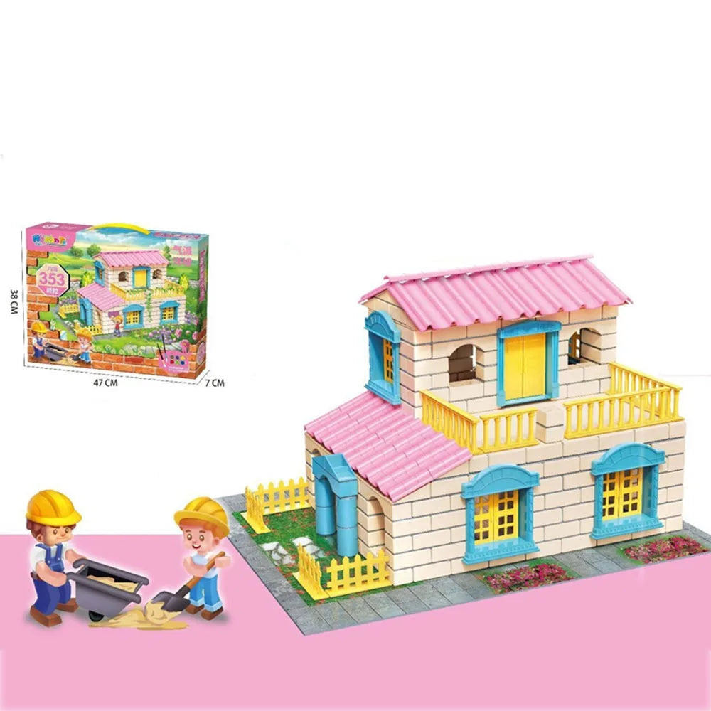 Multicolor DIY Building House Block Set Plastic Tile Houses Assemble Toy Miniature Size Villa Model Mini Brick Assembly