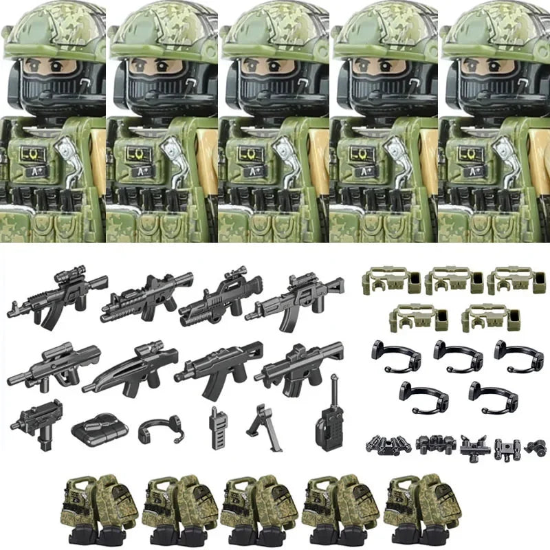 Military Army Figures Building Blocks SWAT Ghost Commando Special Forces Soldier Weapons Gun Hat Shield Belt AK Mini Bricks Toy - CADA BRICKS®