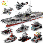 HUIQIBAO 562pcs 8in1 Military Ship Aircraft Cruiser Building Blocks Army Weapon Warship Truck Bricks City Toy for Children Gift