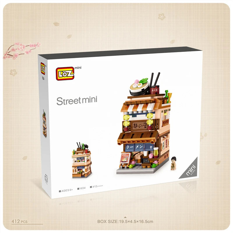 Mini City Street View Noodle Shop House Building Blocks 4 in 1 Japanese Architecture Friends Figures Bricks Toys For Children