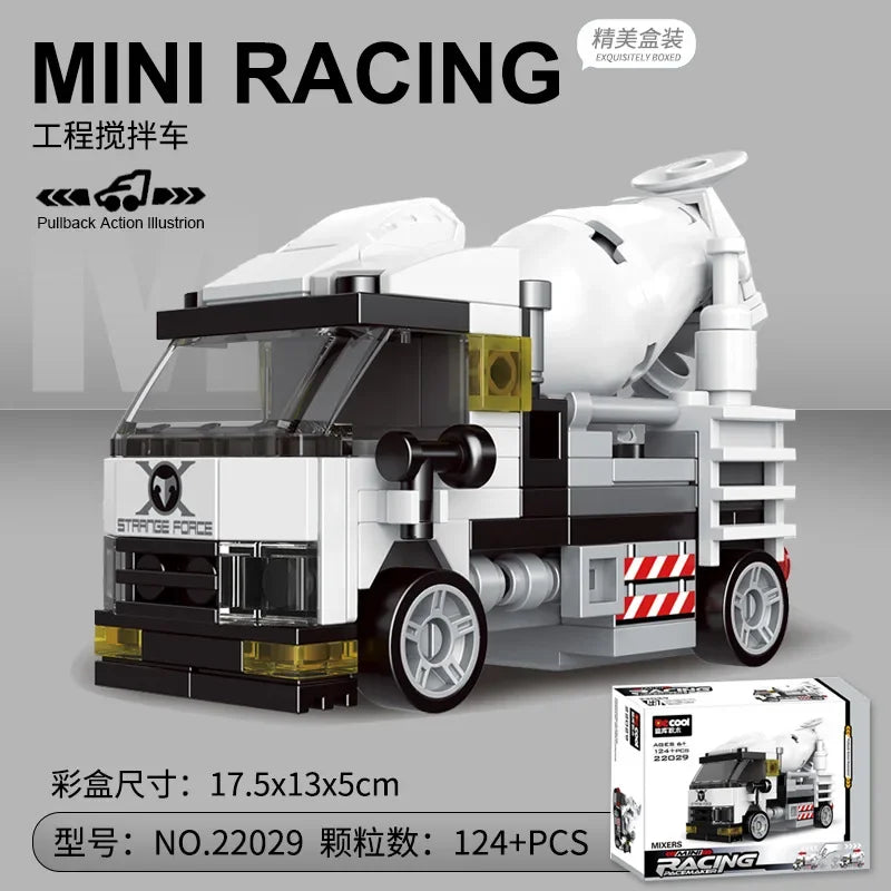 Doe-het-zelf raceauto bus bouwvoertuig ambulance terugtrekmodel bouwstenen speelgoed voor kinderen jongens compatibel met Lego