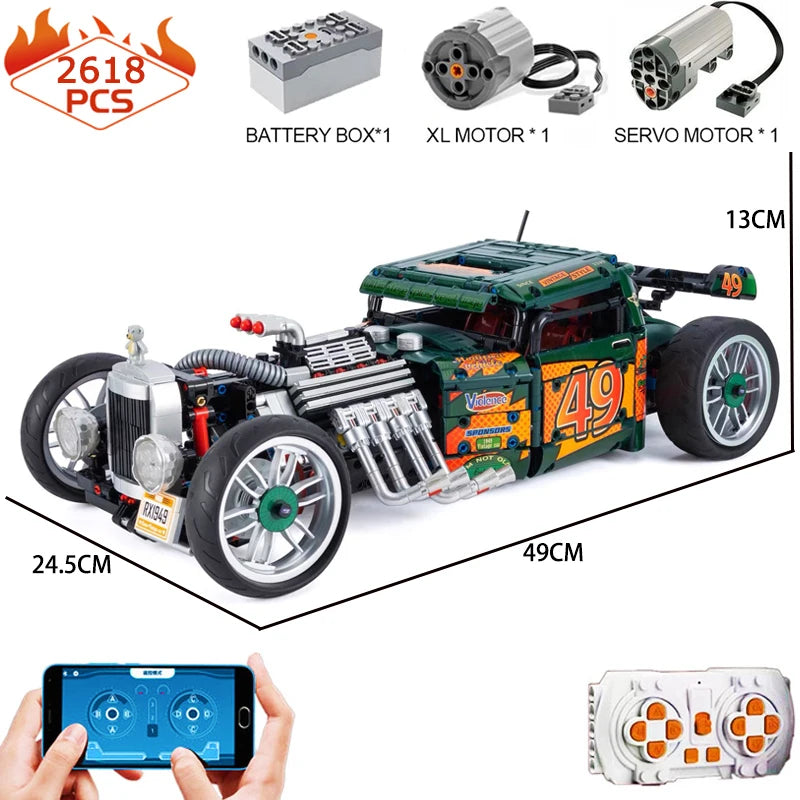 Technical Classic Control Vintage Car Building Blocks APP Control Cyberpunk Vehicle Bricks Model Toys For Kids Birthday Gift MOC