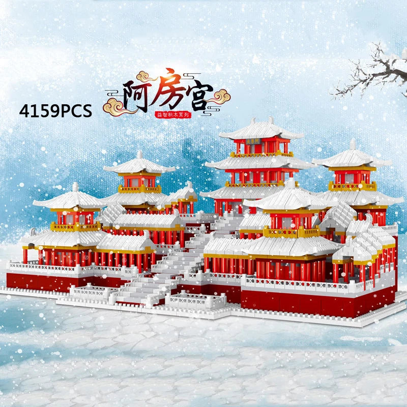 Chinese Historical Civilization Architecture Micro Diamond Block Snow Epang Palace Model Building Brick Toy Nanobrick Collection