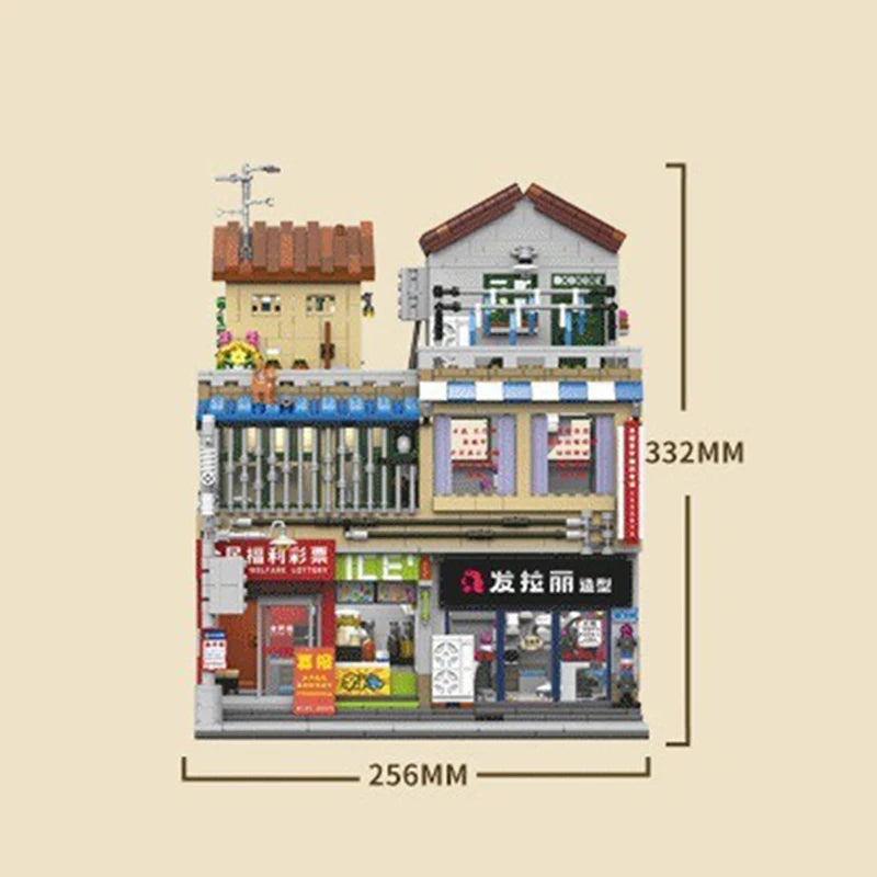 Chinese village hairdressers House Breakfast bar Buildings Sets,City Apartment Store Model Modular Buildings Blocks Gift 3165PCS