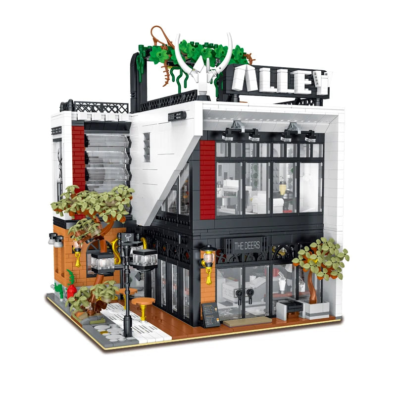 MOC-123898 Modern The Deers Milk Tea Shop Modular Architecture Model City Street View Building Block Toys for Children Boy Gifts