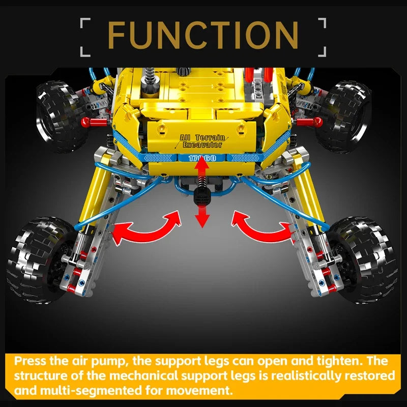 MOULD KING 17060 Technical Pneumatic All-Terrain Excavator Truck Building Block Excavator Car Bricks Toys For Kids Gifts