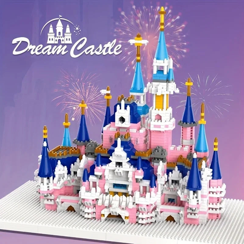Pri Building Difficult micro-particle building blocks large pink fantasy castle ...