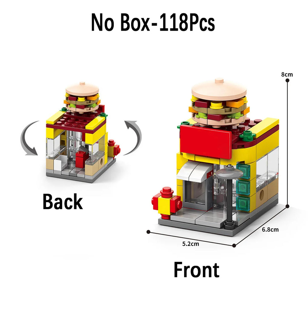 City Mini Shop Supermarket Street View Model Building Blocks Hamburger Restaurant Retail Store Bricks Architecture Friend Girl - CADA BRICKS®