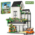 City 998Pcs Street View Sunshine Flower House Building Blocks MOC Architecture Duplex Villa With Car Bricks Toys Valentine Gift