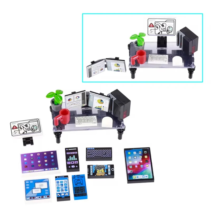 City Printed Accessories Building Blocks Computer Controller Monitor Keyboard Dashboard Mobile Phone Radio Mini Bricks Kids Toys - CADA BRICKS®