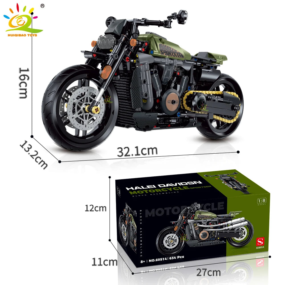 HUIQIBAO 1:8 Classic Motorbike Building Blocks High-tech Model Moto City Racer Bricks Toy for Kid Boy Children Adult MOC Car Set - CADA BRICKS®