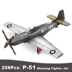 Military USA P-51 Mustang Fighter Jets Model Building Blocks Technical Aircraft Airplane MOC Weapons Bricks Toys for Adult Gifts