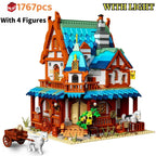 Château de la station de poste médiévale Décor architectural Brique de construction Moyen Âge Vue de rue urbaine Décor Micro briques Jouets Cadeau pour enfant