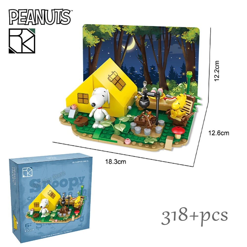 Genuine Snoopy Building Blocks Multi-faceted Life Puzzle Box Cartoon Plastic Building Blocks Trendy Scene Coffee Shop Toys Gift