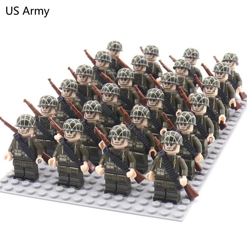 24pcs WW2 Military Army Soldier Soviet US UK German France Building Blocks Set Model Bricks Action Figures Weapon Toys Kids Gift - CADA BRICKS®