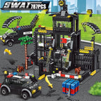 SWAT politistasjon militærby modellsett fengselsbil politimann båt figurer modell byggeklosser DIY-leketøy for barn gutter gave