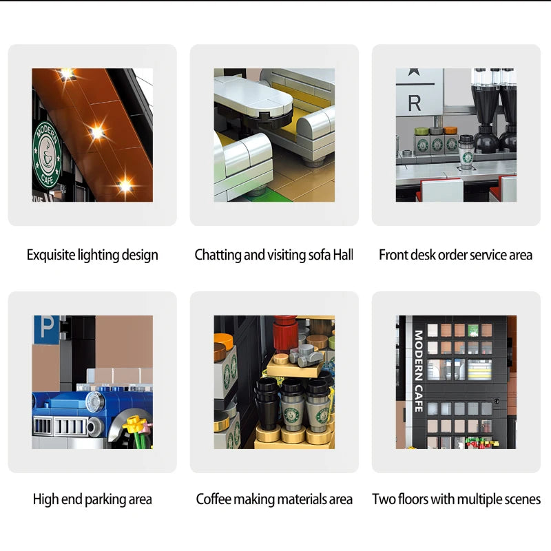 City Architecture Street View Cafe Construction Set Moc Bricks DIY Building Blocks Assembled Toys Gifts Modern Coffee Shop Model