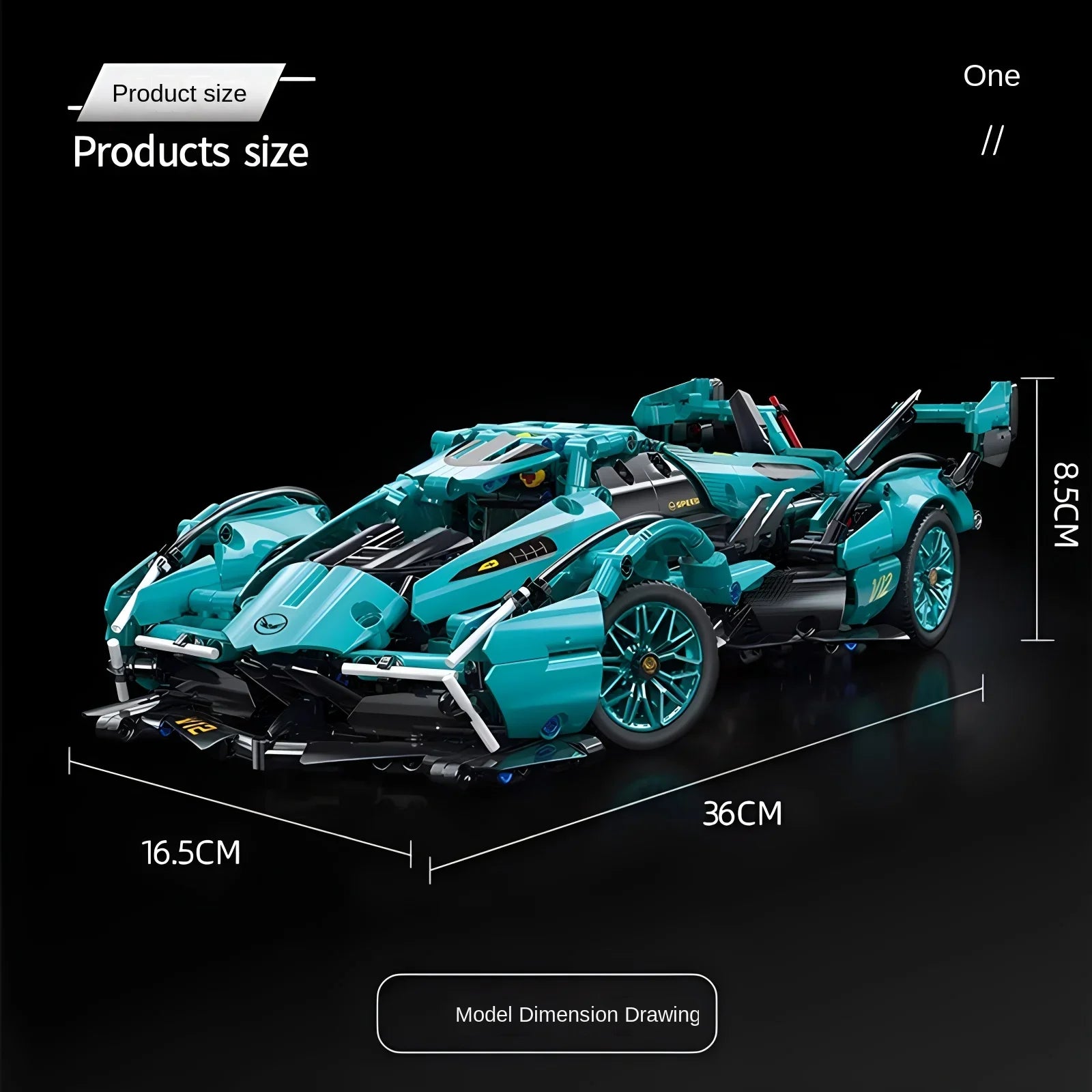 Blue V12 Block Roadster RC Tech Racing 1:14DIY Roadster building block assembly Block car toy birthday gift