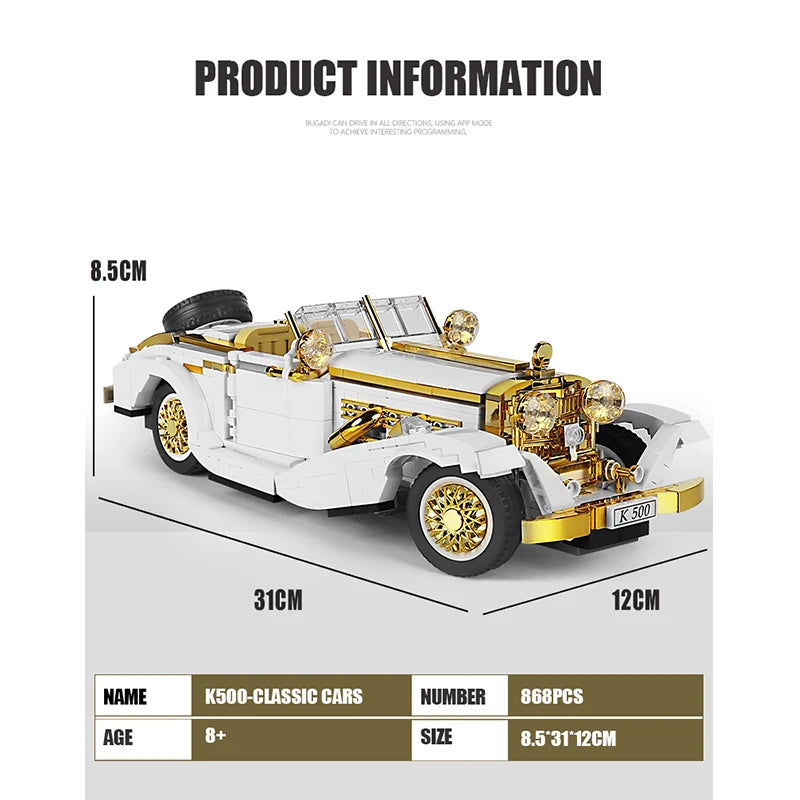 Technisch Origineel Retro Nostalgisch Klassiek Auto Bouwsteen Model Compatibel High-Tech Bakstenen Auto Ornamenten Speelgoed voor Kinderen Cadeau